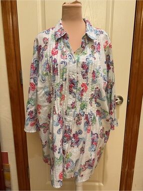 Woman Within White Multicolor Paisley Button-Up Top 2X 26/28W